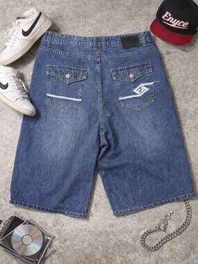 Enyce Baggy Denim Shorts Mens 40 Blue Y2K Wide Leg 90s Skate Jorts